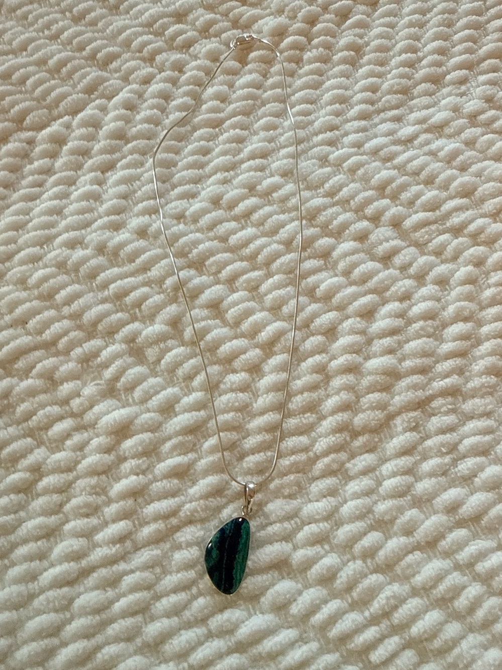 Sterling Silver Necklace with Green Stone Pendant